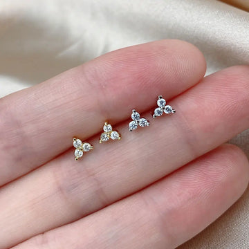 DAIIIBABYYY  -  Very Tiny Three Dot Trio Geometric Stud Earrings Silver Color With Sparkly CZ Crystals Simple Minimalist Women Girl Cute Jewelry